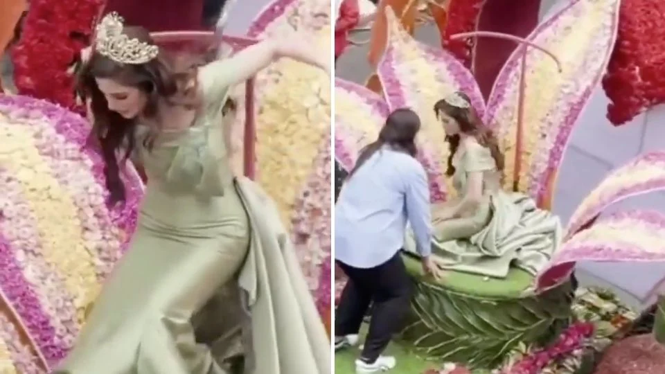 ¡Momento de tensión! Fátima Bosch se desvanece en pleno desfile en Ecuador